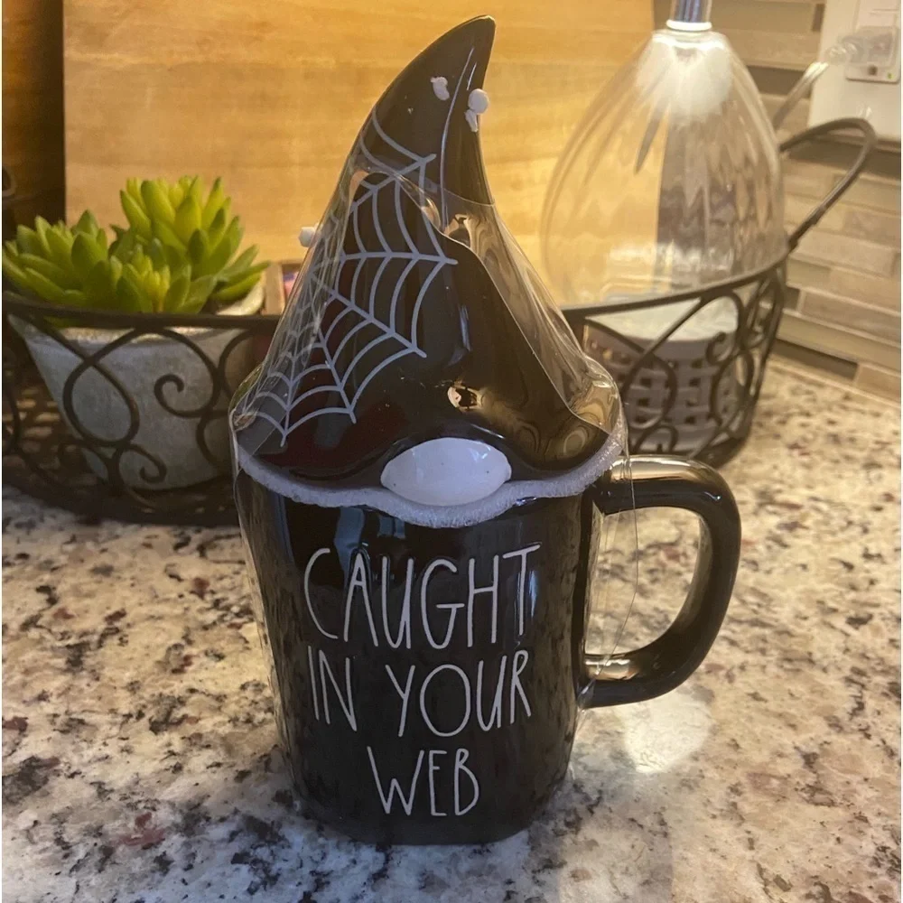 Rae Dunn caught in your web lidded mug, ceramic, Halloween